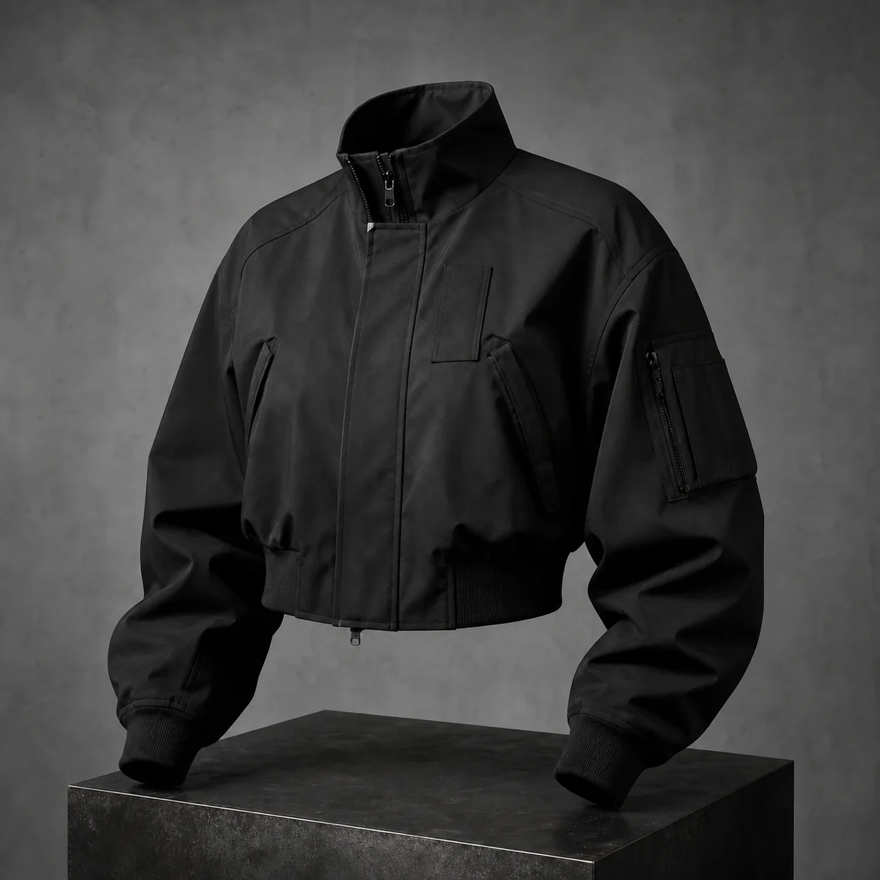 Bomber negra técnica VALZERI sobre pedestal oscuro